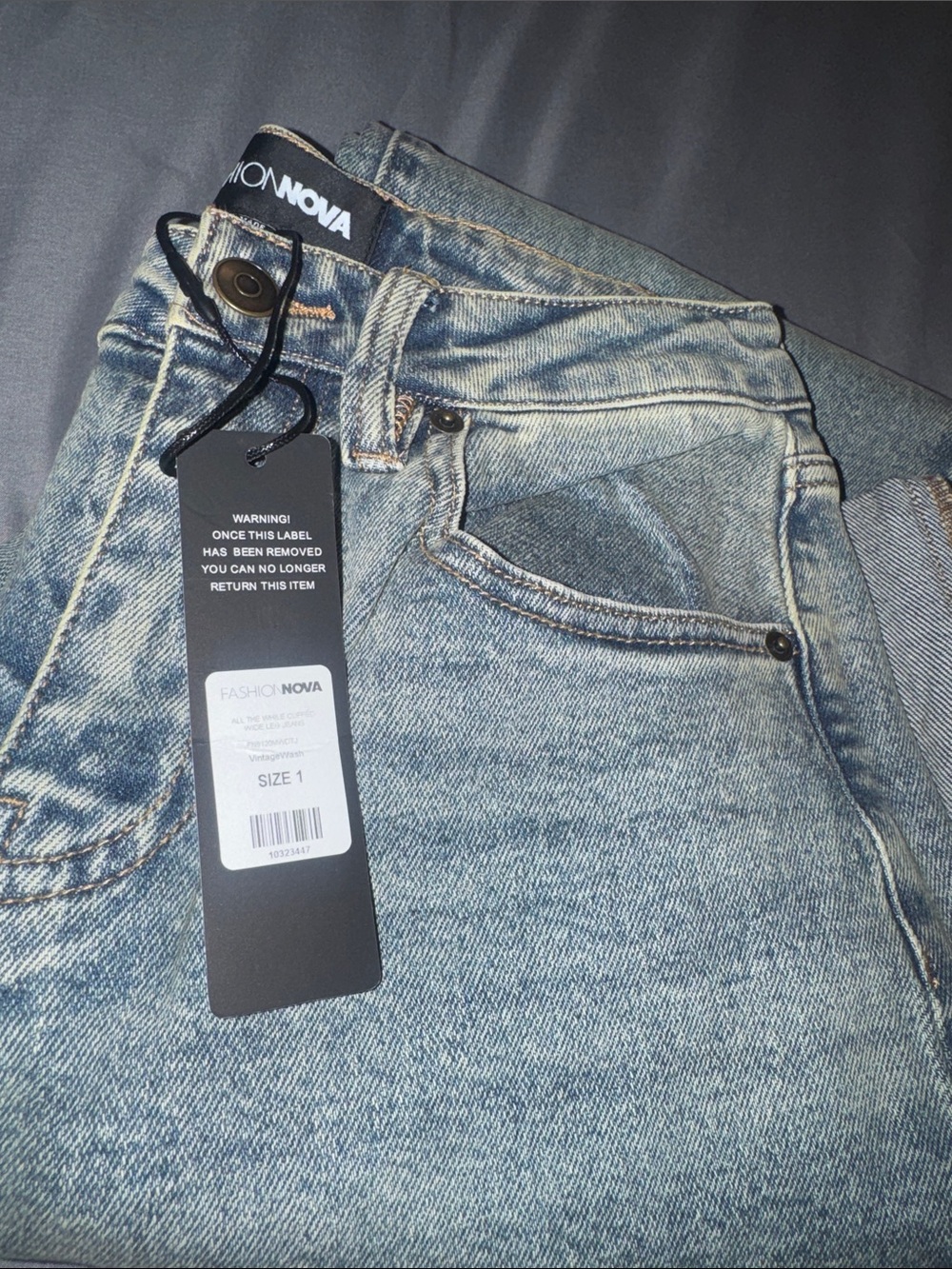 Fashion Nova Washed Blue Wide-Leg Cuffed Jeans - Women - Picture 4 of 4